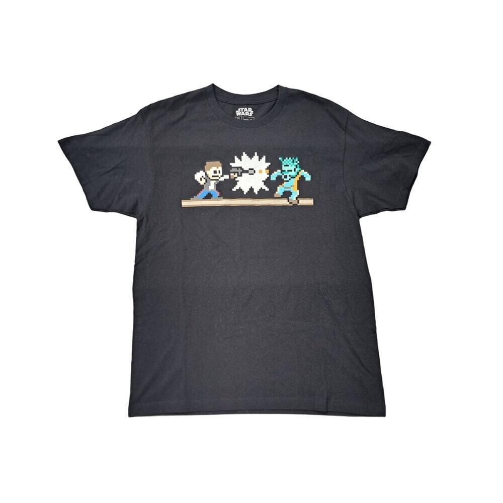 Star Wars Mens Large Pixelated Han Solo Greedo Short Sleeve Graphic Tee